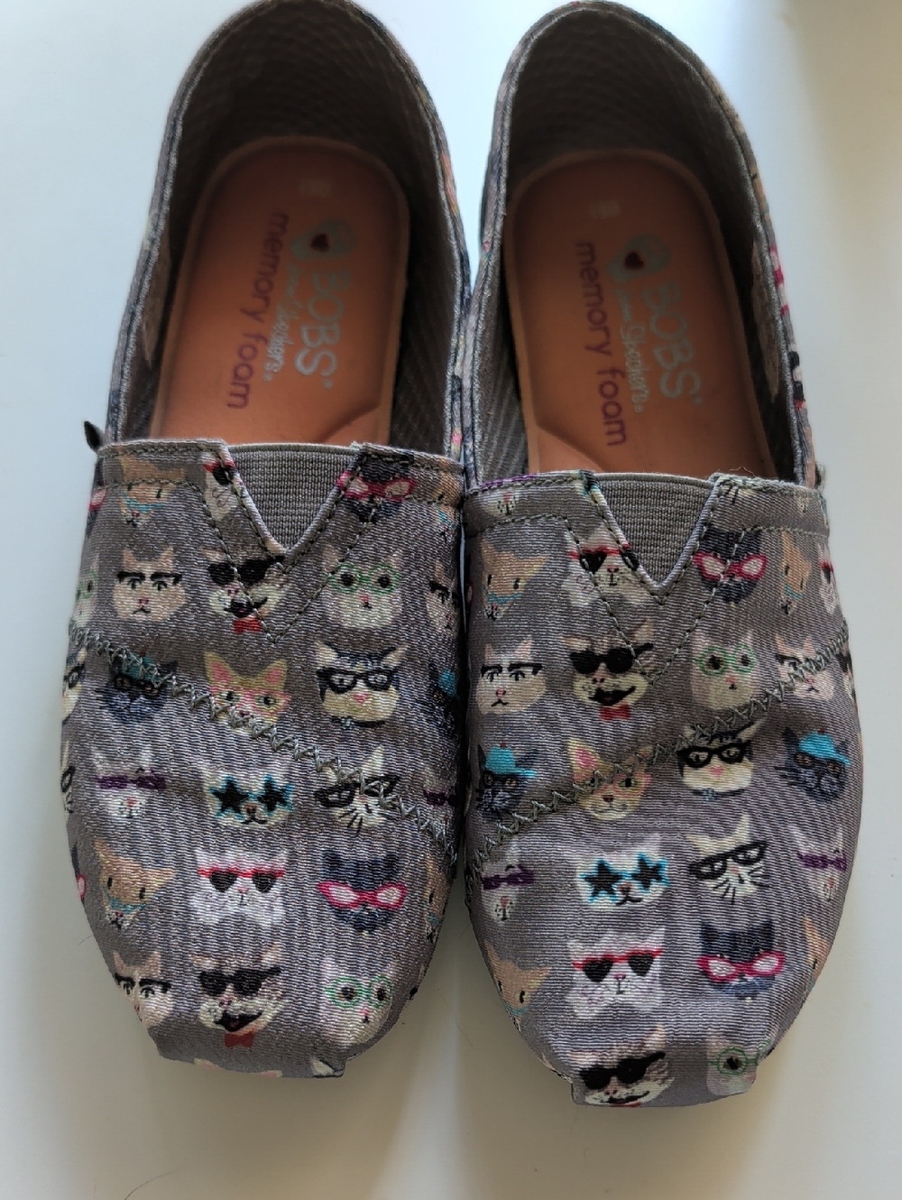 Skechers Gray Cat Pattern Slip-On Flats